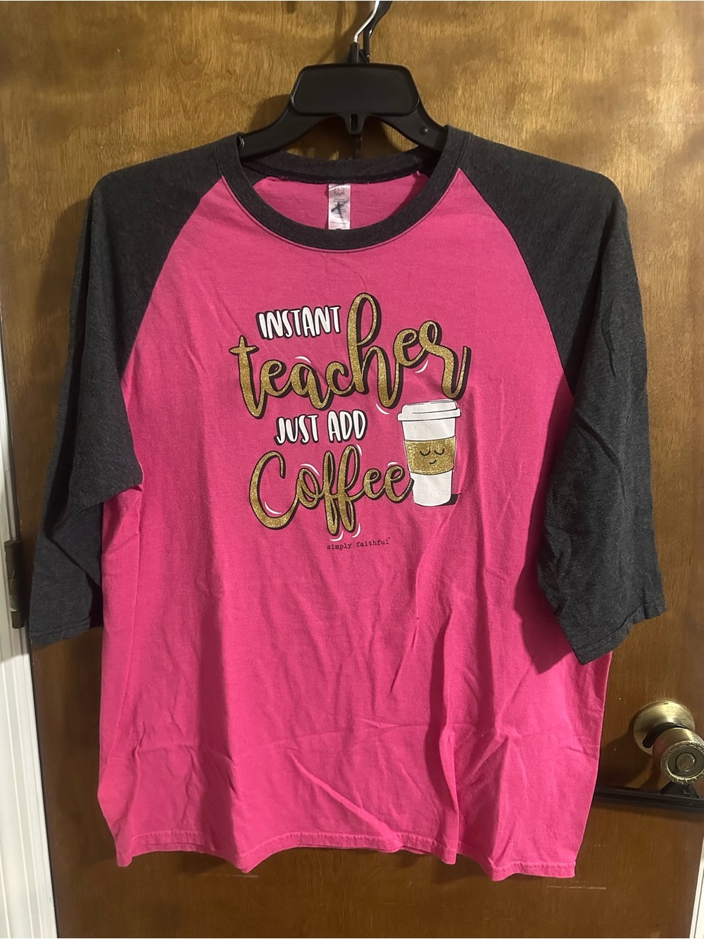 Women’s Pink & Charcoal Raglan 'Instant Teacher Just Add Coffee' Long Sleeve Tee